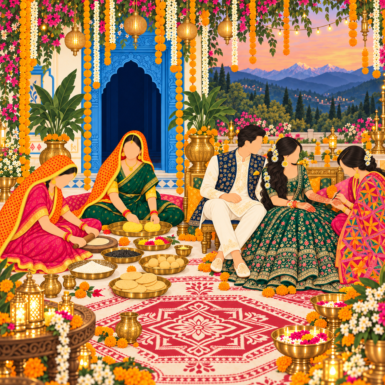 Generic faceless illustration of Mehendi and Kumaoni Suwal Pathai together